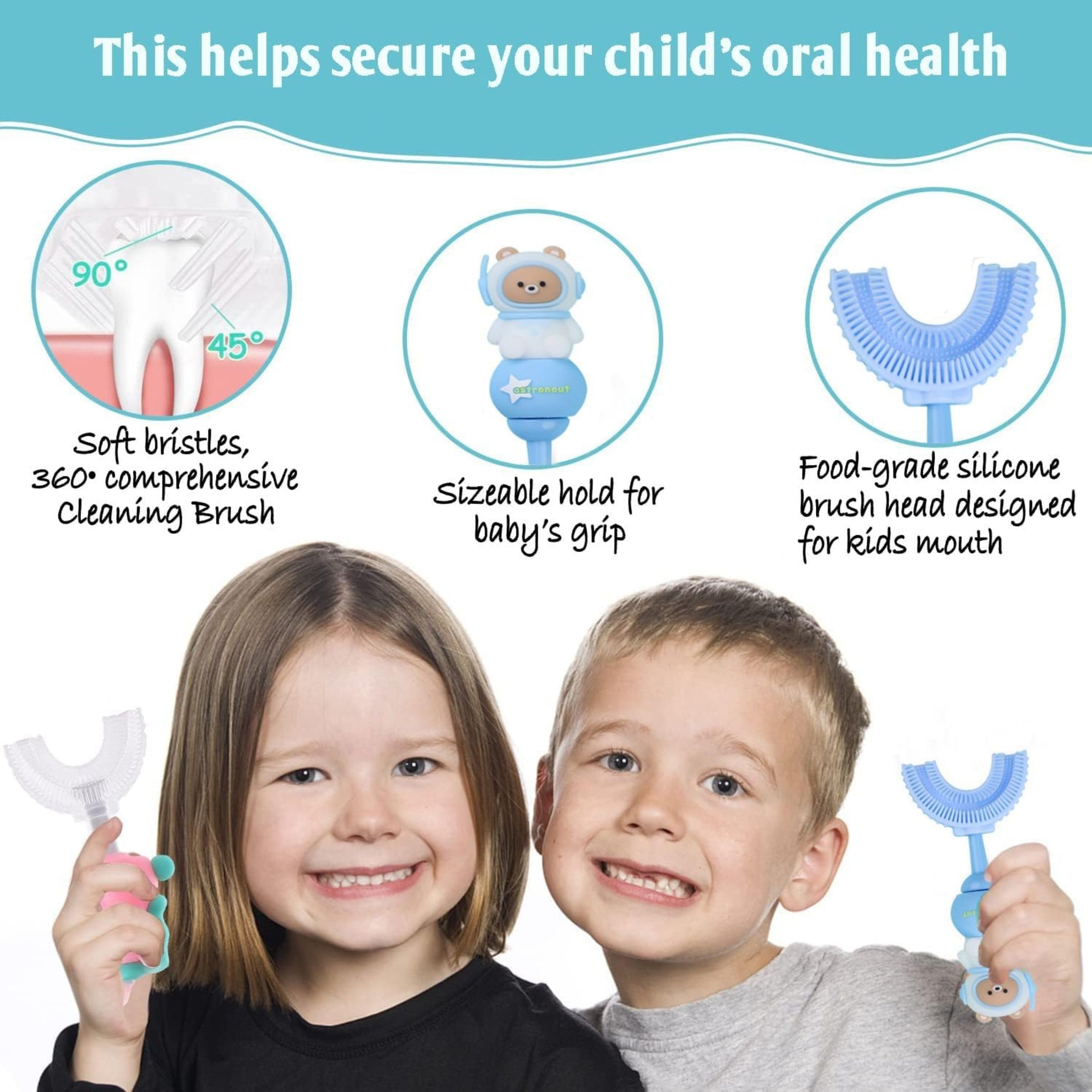Smile Baby U-Shaped Toothbrush Kids 1 Pcs - Toddler Toothbrush With Food Grade Soft Silicone Brush Head, Manual Whole Mouth For Kids Age 2-6, 360° Oral Teeth Cleaning Design (Xastronout,Pink)