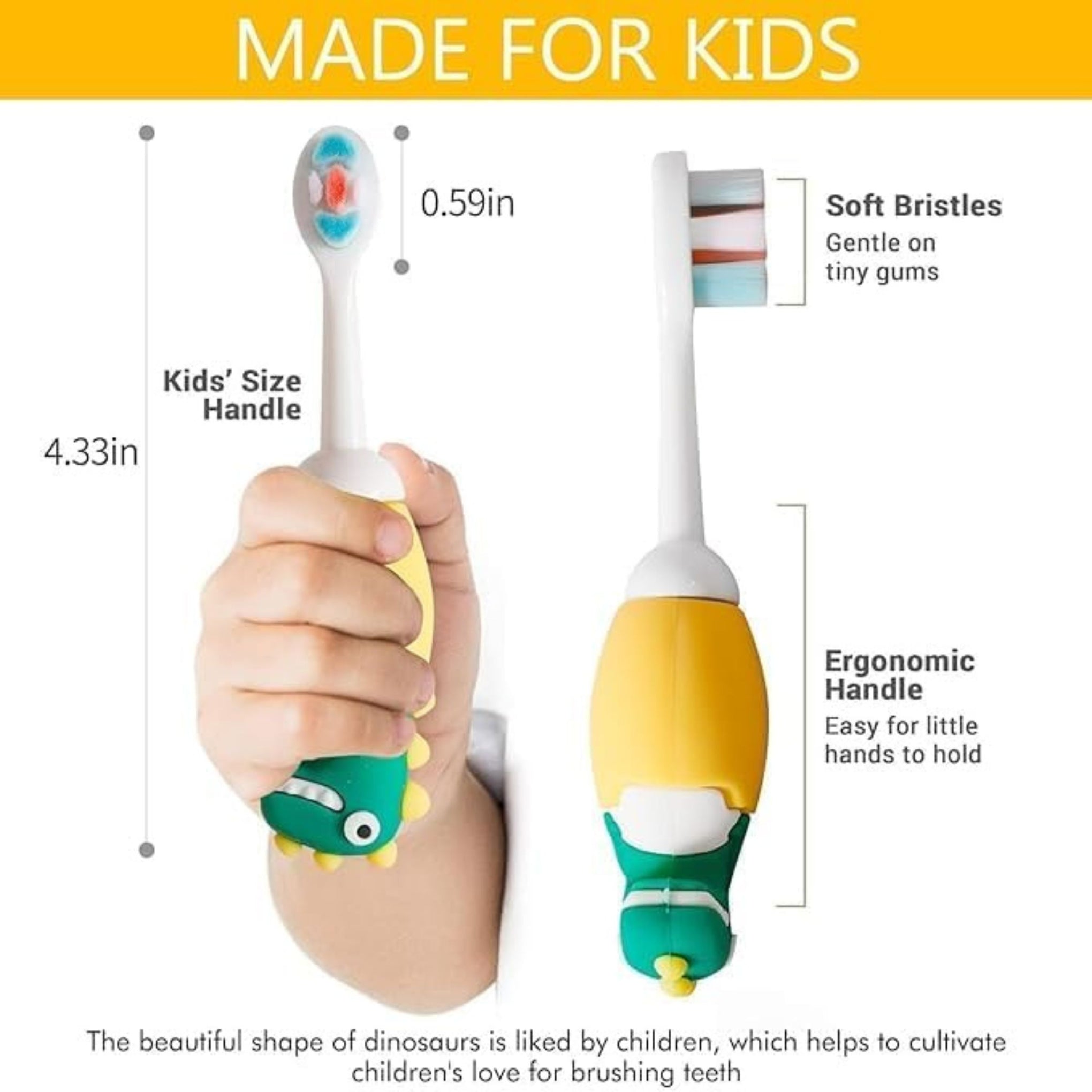 smile baby  3D Cartoon Handle Soft Bristles Toothbrush for Children's with Travel Case 2 To 7 Years (Robot Yellow, Standerd)