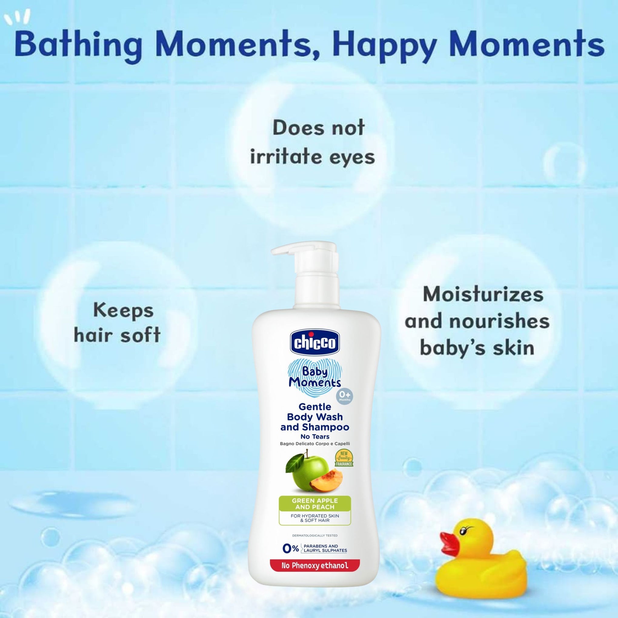 Chicco Baby Moments Gentle Bodywash & Shampoo with Oats Extracts & Apricot, 100ml |Head-to-Toe | No Tears Formula | Moisturized Skin & Hair | Dermatologically Tested | Parabens & Phenoxyethanol Free