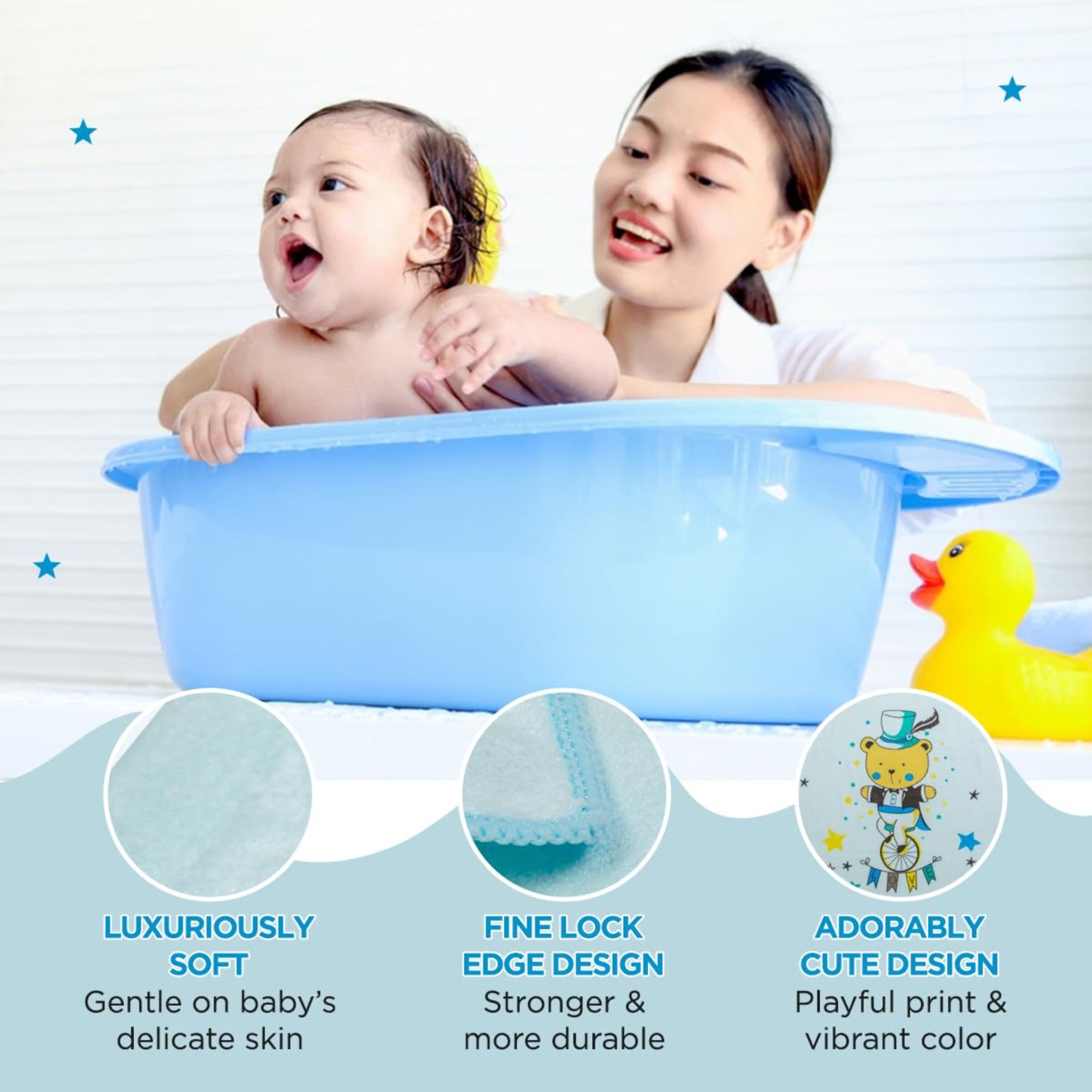 Mee Mee Micro Fiber Baby Bath Towel for New Born | Wash Cloth, Quick Absorbent, Extra Soft Cotton Towels for Kids/Toddlers/Infants/Babies, animal printed soft material Pack of 1(Blue)