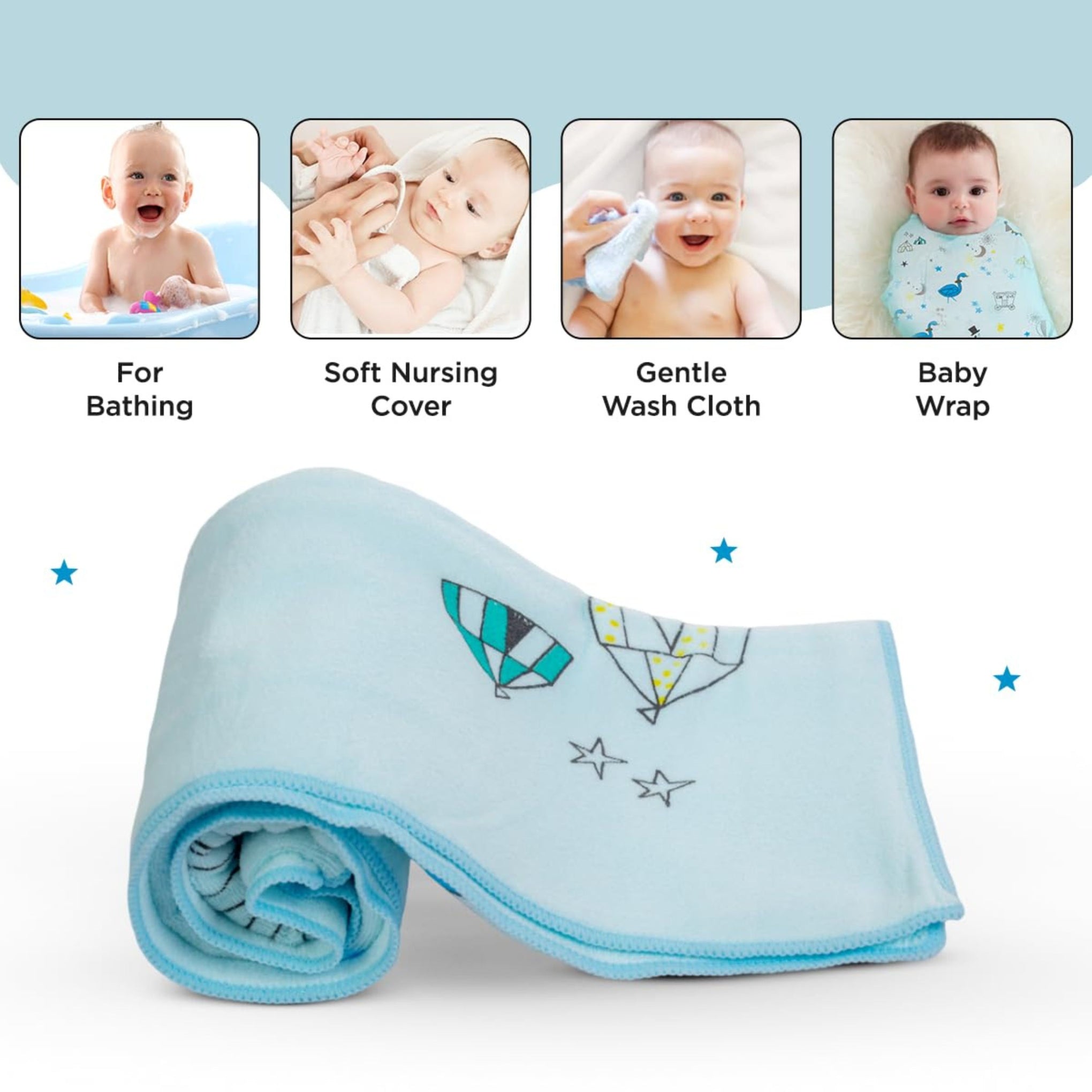 Mee Mee Micro Fiber Baby Bath Towel for New Born | Wash Cloth, Quick Absorbent, Extra Soft Cotton Towels for Kids/Toddlers/Infants/Babies, animal printed soft material Pack of 1(Blue)