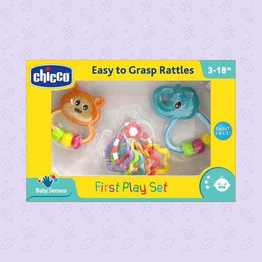 Chicco 3-Piece Play Set Rattles | Colorful Baby Toys for Sensory Stimulation and Motor Skill Development | 3 to 18 months