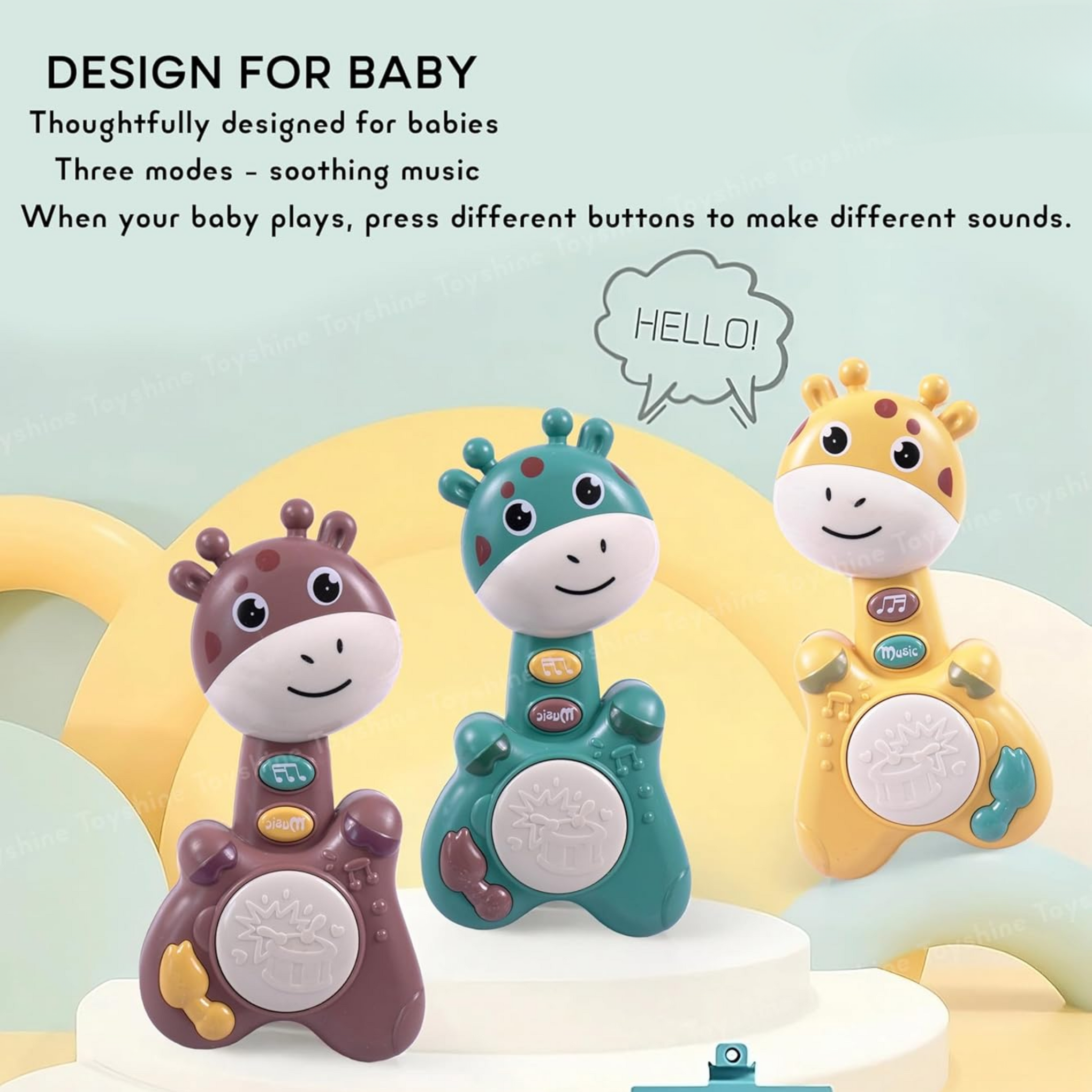 Smile Baby Giraffe Shape Musical Handy Drum Educational & Sensory Toy for Kids Boys and Girls 3+(3clours)
