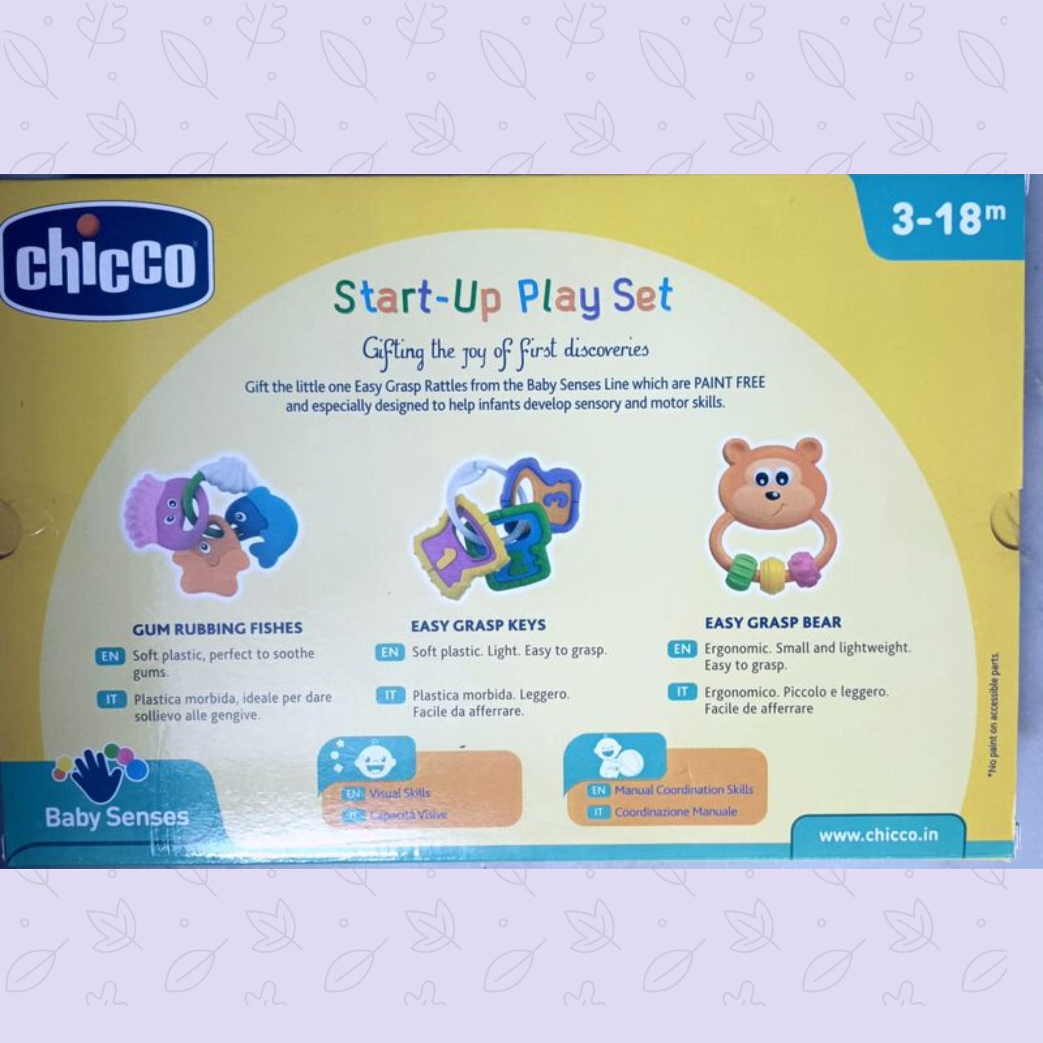 CHICCO Start-up Play Sat for 3-18m baby | teether & rattles set | Rattle & Teether Play Set Toys for little ones ( multicolor)