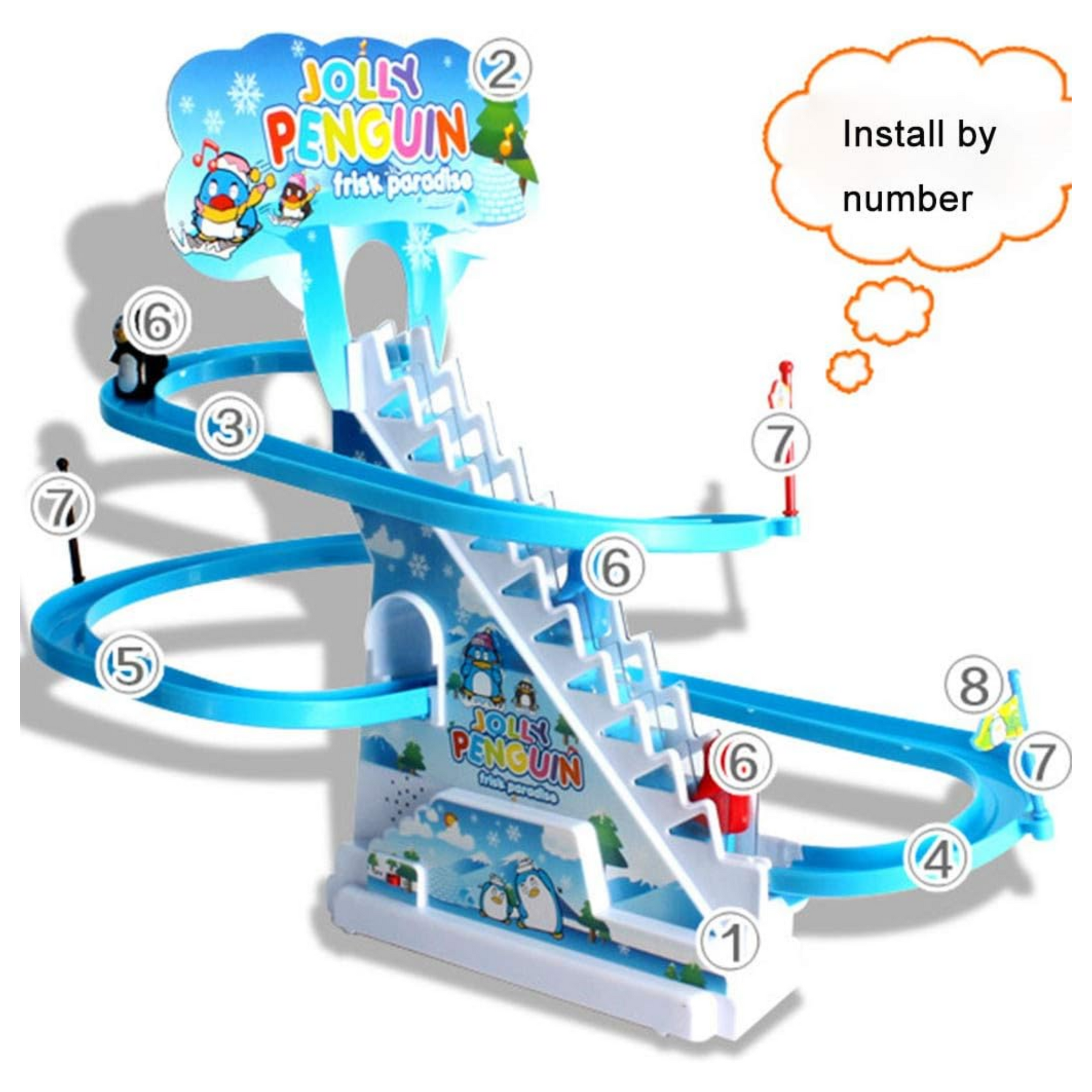 Smile Baby Big Size Penguin Slide Toy Set, Funny Automatic Stair-Climbing Cartoon Race Track Set Little Lovely Penguin Slide Toy Escalator Toy with Music