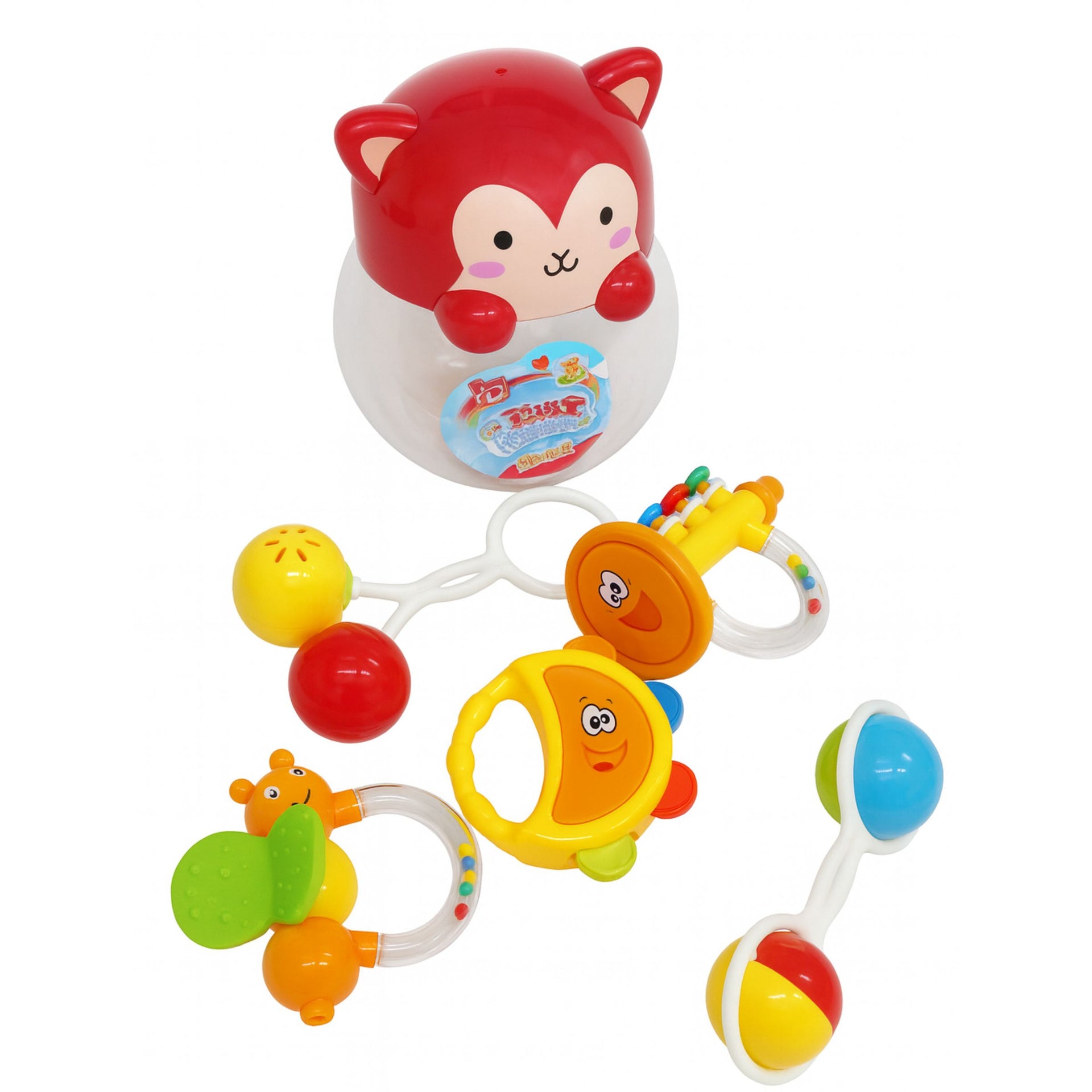 Smile Baby 5-in-1 Red Animal Shaped Baby Rattle Set | BPA-Free Infant Toys | Sound & Teether Toys for Newborns (0+ Months)