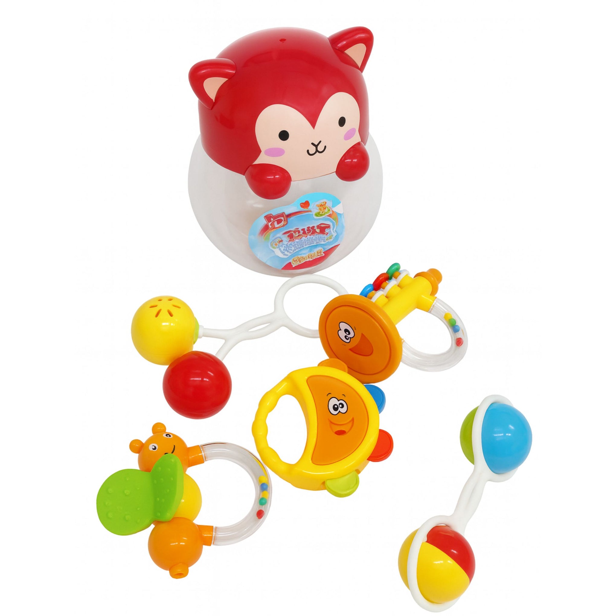 Smile Baby 5-in-1 Red Animal Shaped Baby Rattle Set | BPA-Free Infant Toys | Sound & Teether Toys for Newborns (0+ Months)