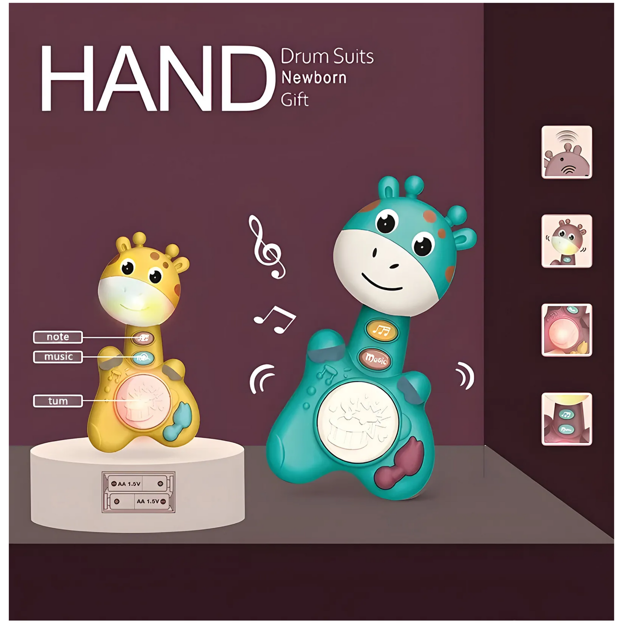 Smile Baby Giraffe Shape Musical Handy Drum Educational & Sensory Toy for Kids Boys and Girls 3+(3clours)