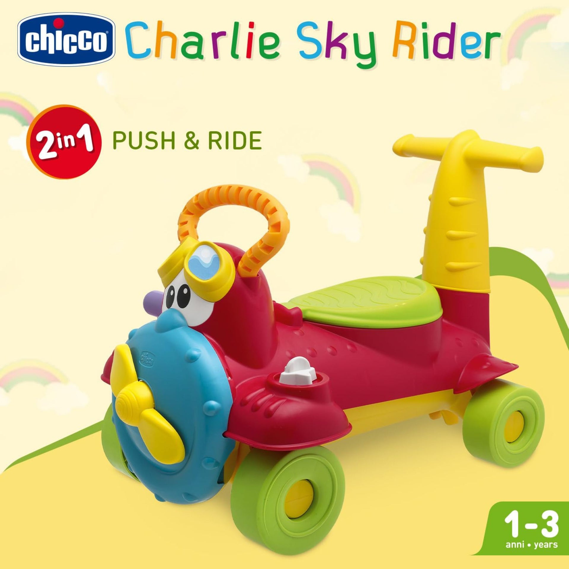 Kids Ride-On Airplane Toy with Steering Handle | Colorful Push & Ride Plane for Toddlers (1–3 Years)