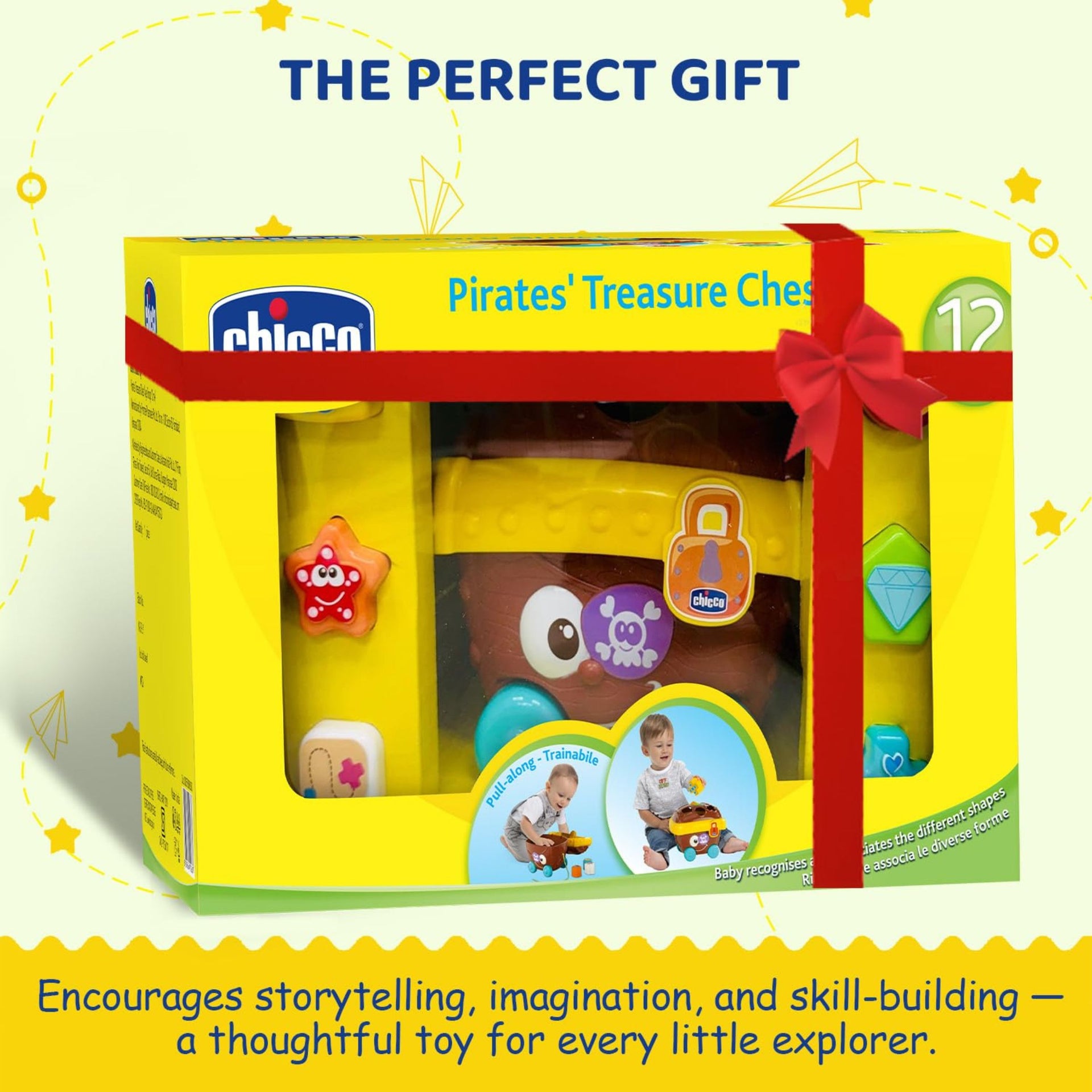 Baby Shape Sorter Rolling Toy with Blocks | Interactive Pull-Along Treasure Box | Educational Toy for Toddlers