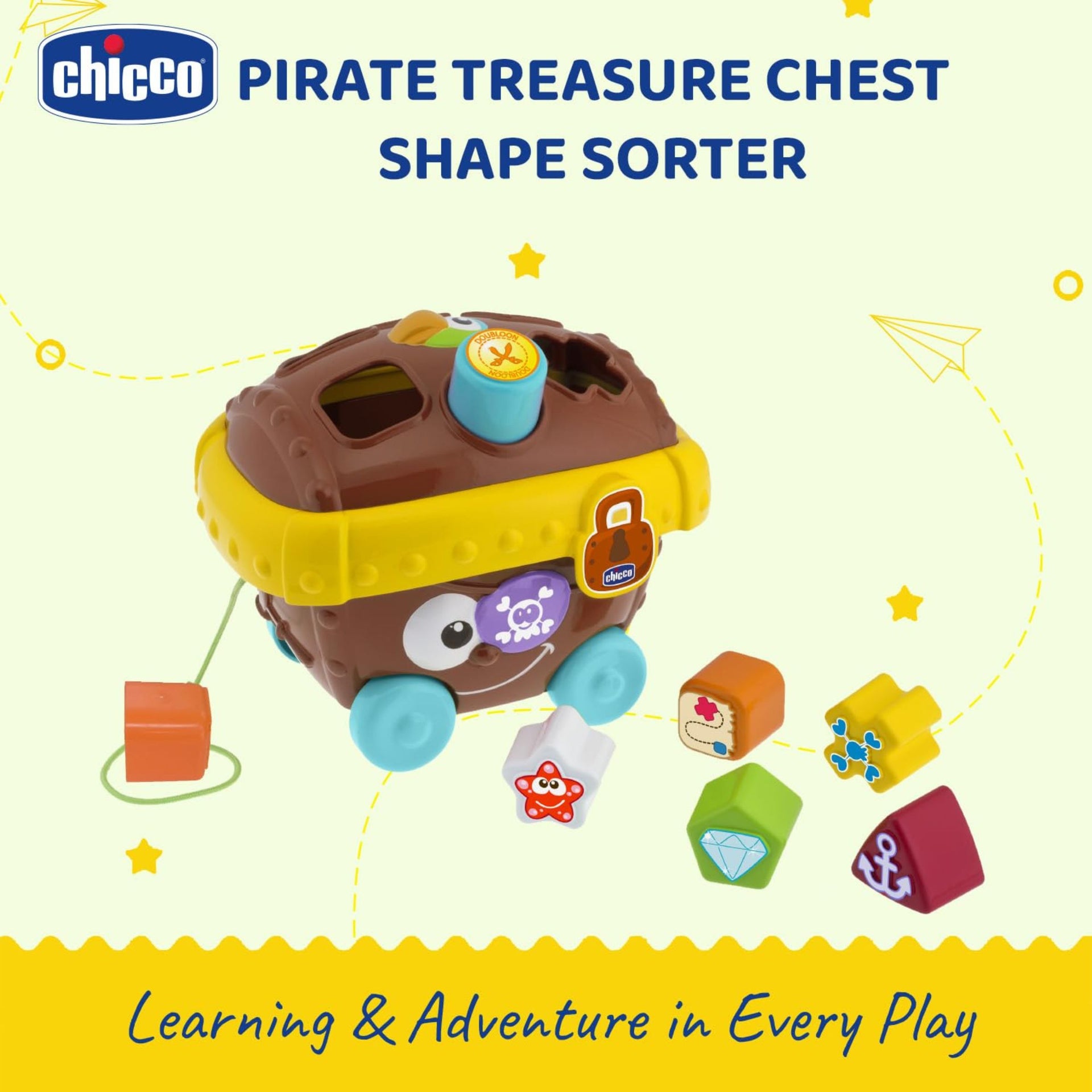 Baby Shape Sorter Rolling Toy with Blocks | Interactive Pull-Along Treasure Box | Educational Toy for Toddlers