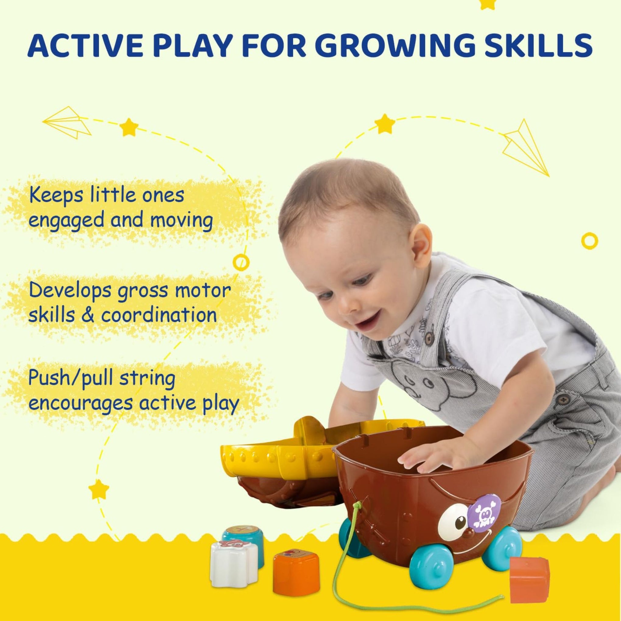 Baby Shape Sorter Rolling Toy with Blocks | Interactive Pull-Along Treasure Box | Educational Toy for Toddlers