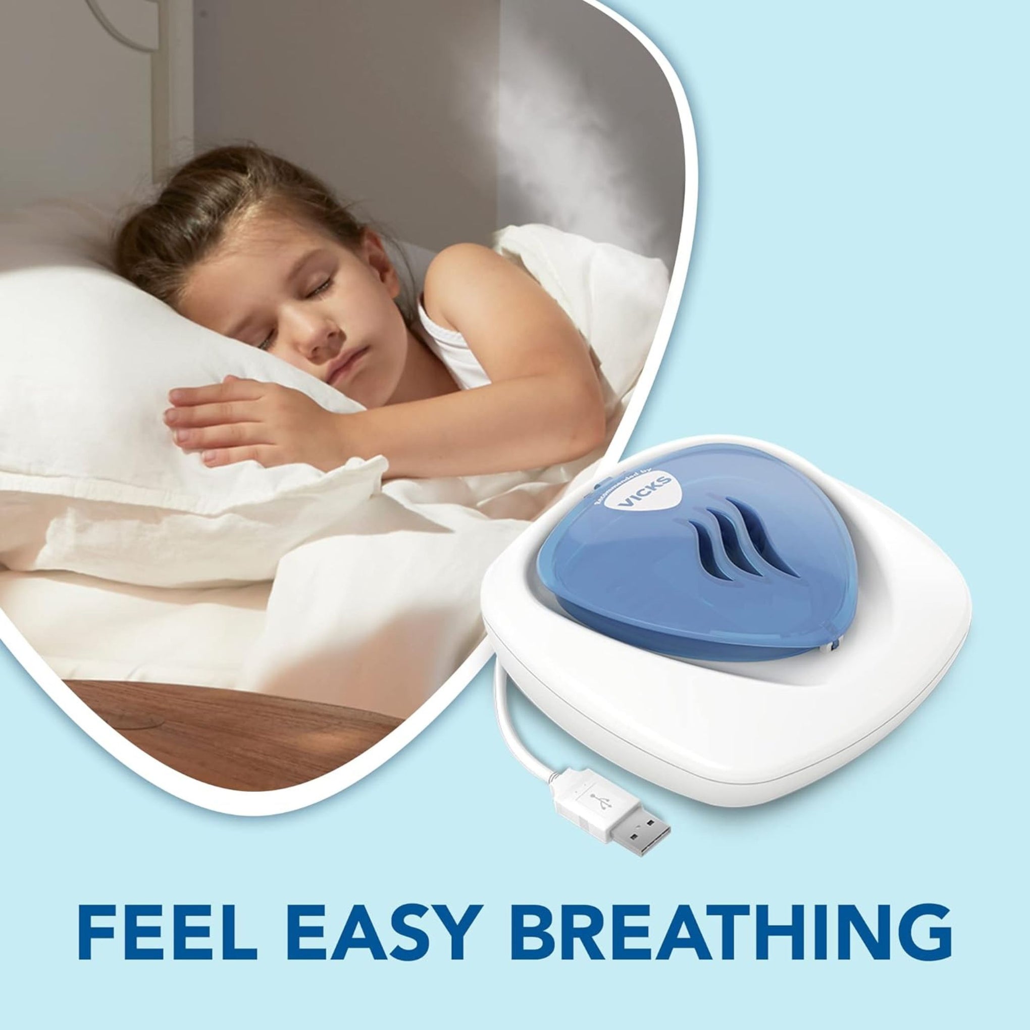 Vicks Portable Waterless Diffuser - USB Plug-In - Easy Breathing - Nightlight Feature - Essential Oil Pads Included - For Children's Bedrooms and Babies Nurseries