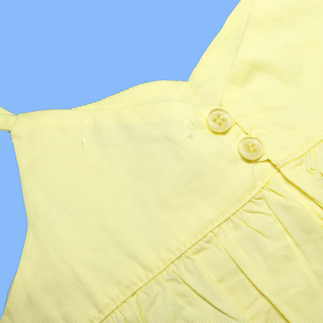 Smile Baby Girls Midi / Knee Length Cotton Casual Frock / Dress Floral Embroidery Lemon