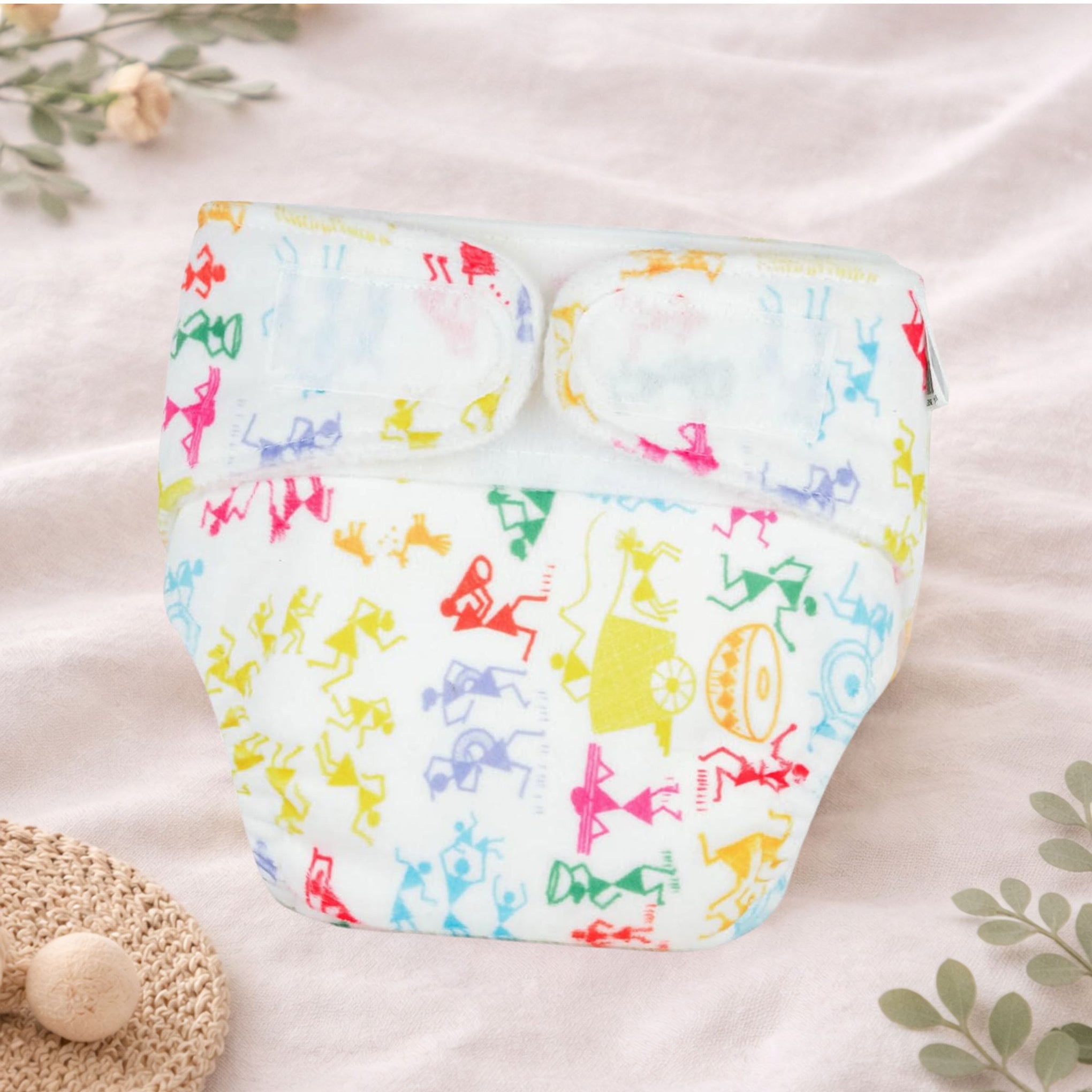 superbottoms Newborn Uno Cloth Diaper-Reusable And Washable Cloth Diaper For Newborn Babies From 0-3 Months (0-7 Kg),Softest And Safest Newborn Baby Cloth Diapers With Dry Feel Magic Pad (White Warli)