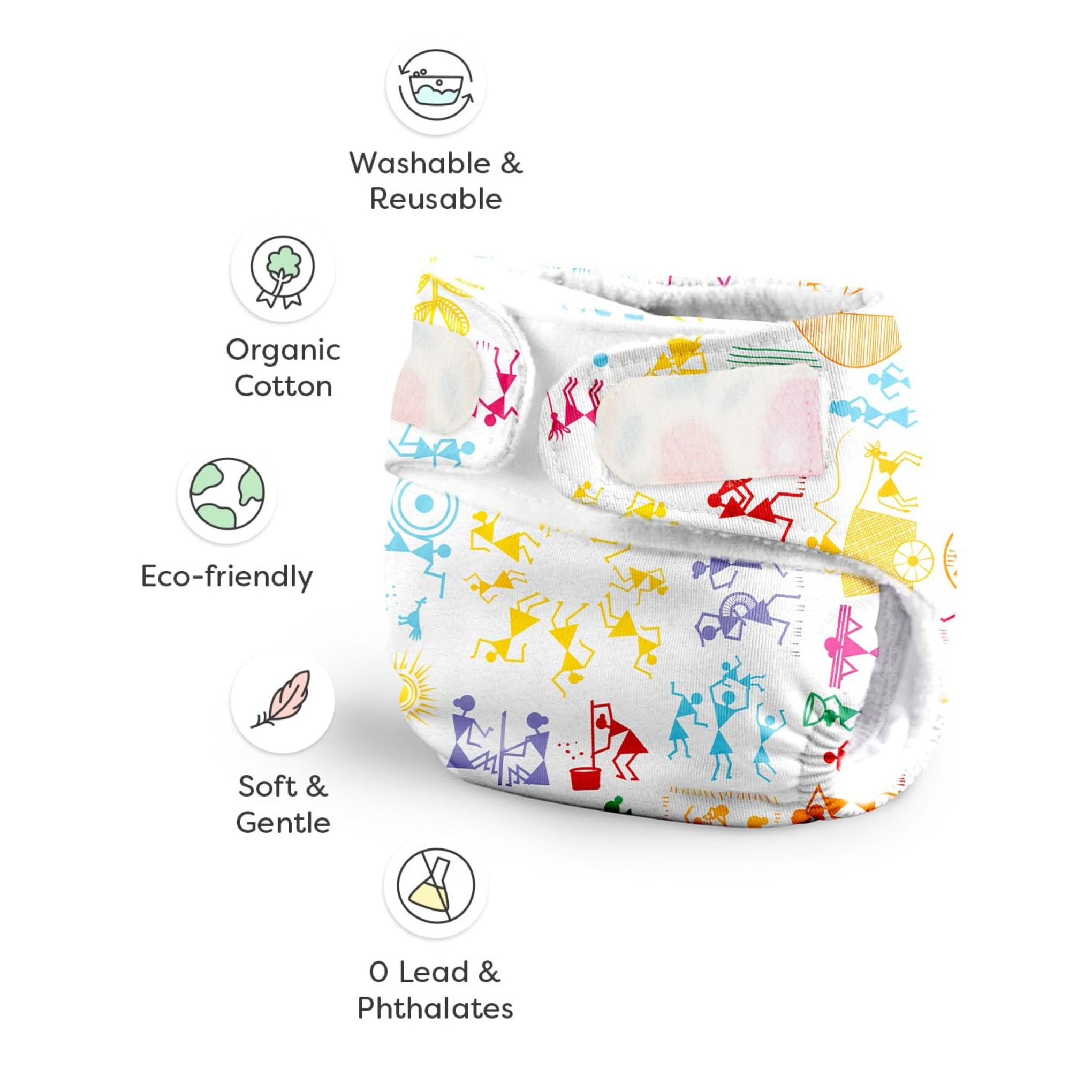superbottoms Newborn Uno Cloth Diaper-Reusable And Washable Cloth Diaper For Newborn Babies From 0-3 Months (0-7 Kg),Softest And Safest Newborn Baby Cloth Diapers With Dry Feel Magic Pad (White Warli)