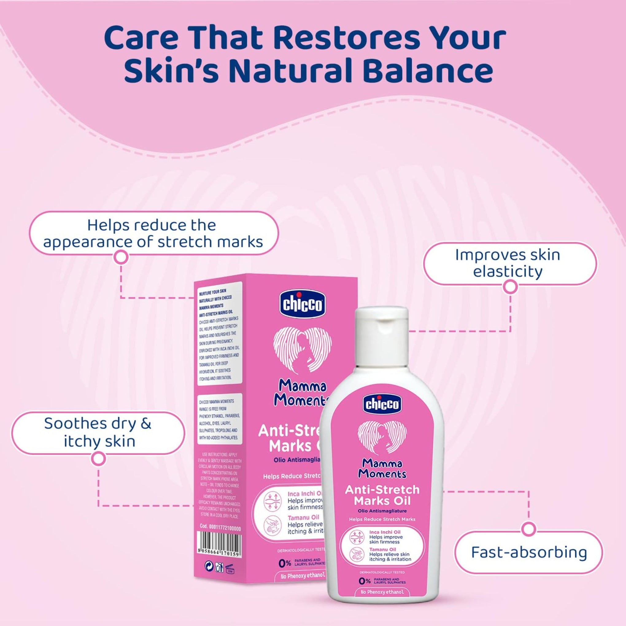 Chicco Mamma Moments Anti-Stretch Marks Oil – For Pregnancy & Postpartum Care