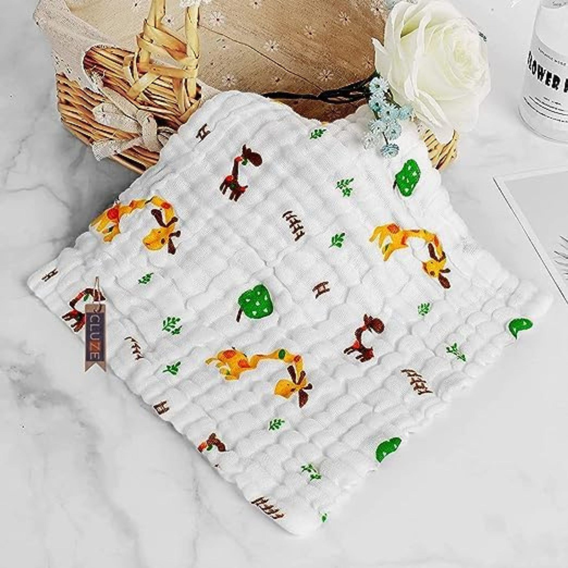 Smile Baby Soft Muslin Shark 100% Organic Bamboo Cotton Bath face New Born Baby Extra Soft Hankies Reusable Napkins for Infants Toddlers Towels Set (Pack of 5) (White).