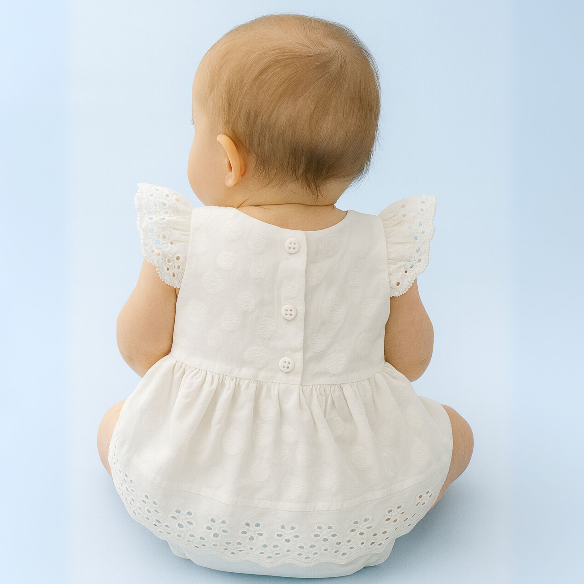 TOFFY HOUSE White Cotton Frock Set with Bloomer – Eyelet Lace & Bow | Soft & Elegant | New Born to 9 months