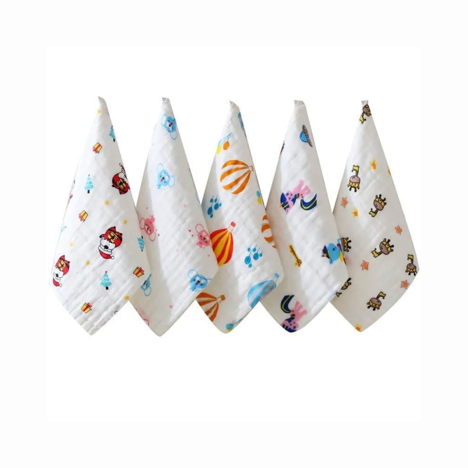 Smile Baby Soft Muslin Shark 100% Organic Bamboo Cotton Bath face New Born Baby Extra Soft Hankies Reusable Napkins for Infants Toddlers Towels Set (Pack of 5) (White).