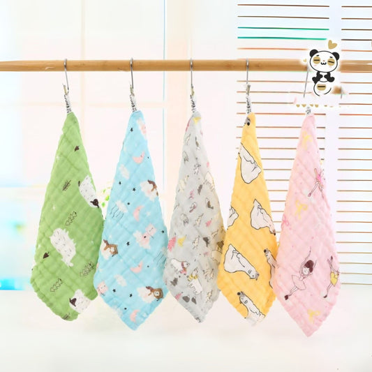 Smile Baby Soft Muslin Shark 100% Organic Bamboo Cotton Bath face New Born Baby Extra Soft Hankies Reusable Napkins for Infants Toddlers Towels Set (colorful ). (5 PEC)
