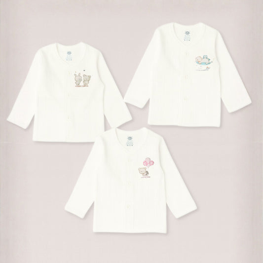 Premium Baby Cotton Front-Open Jabla/Upperwear – Soft Ribbed Full-Sleeve Shirts with Cute Cartoon Prints | 0–12 Months | Unisex | Pack of 3