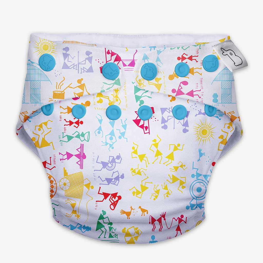 SuperBottoms Reusable Cloth Diaper – warli Art Print | Adjustable, Leak-Proof & Washable Baby Diaper with Inserts