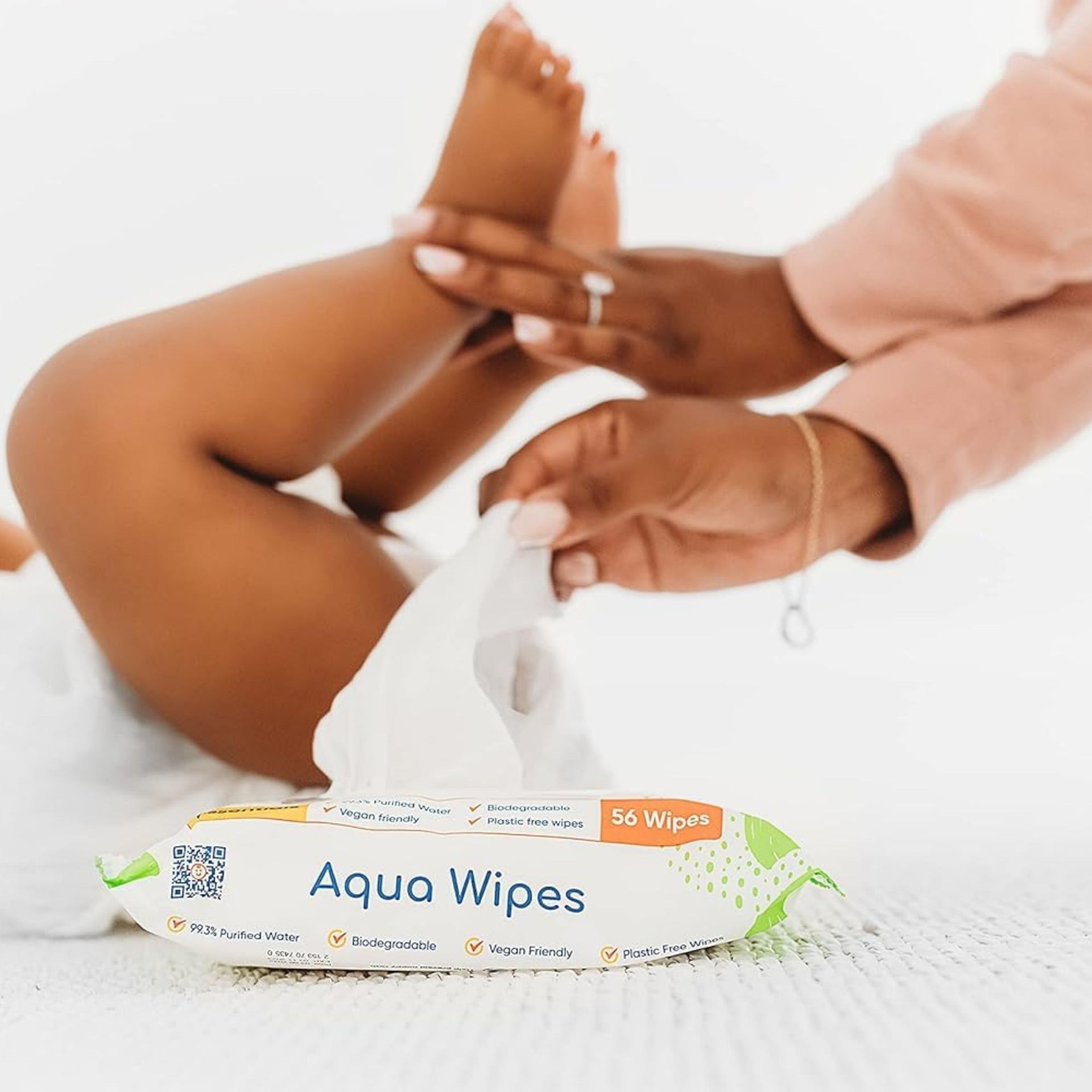 Aqua Wipes Essentials Baby Wet Wipes | 99.6% Purified Water | Plastic-Free & Biodegradable | Paediatrician Tested | Gentle for Sensitive Skin (56 Wipes)