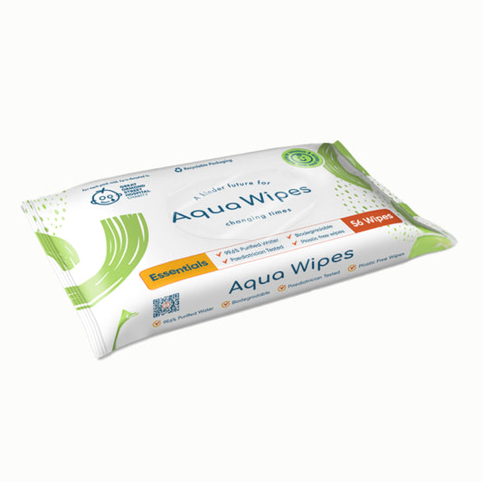 Aqua Wipes Essentials Baby Wet Wipes | 99.6% Purified Water | Plastic-Free & Biodegradable | Paediatrician Tested | Gentle for Sensitive Skin (56 Wipes)