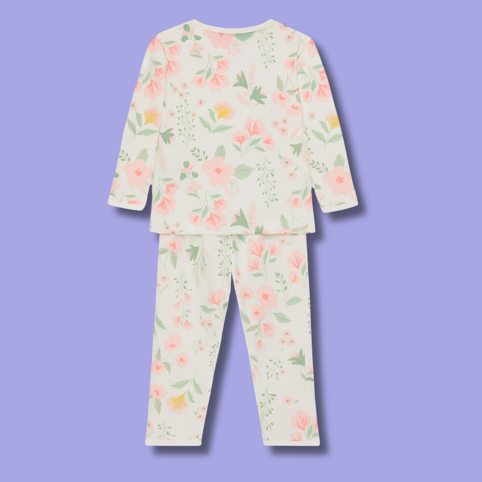 Smile Baby Girls' Floral Cotton Nightwear Set – Full Sleeve Button Top & Pajama | Soft & Breathable | 0–12 Months
