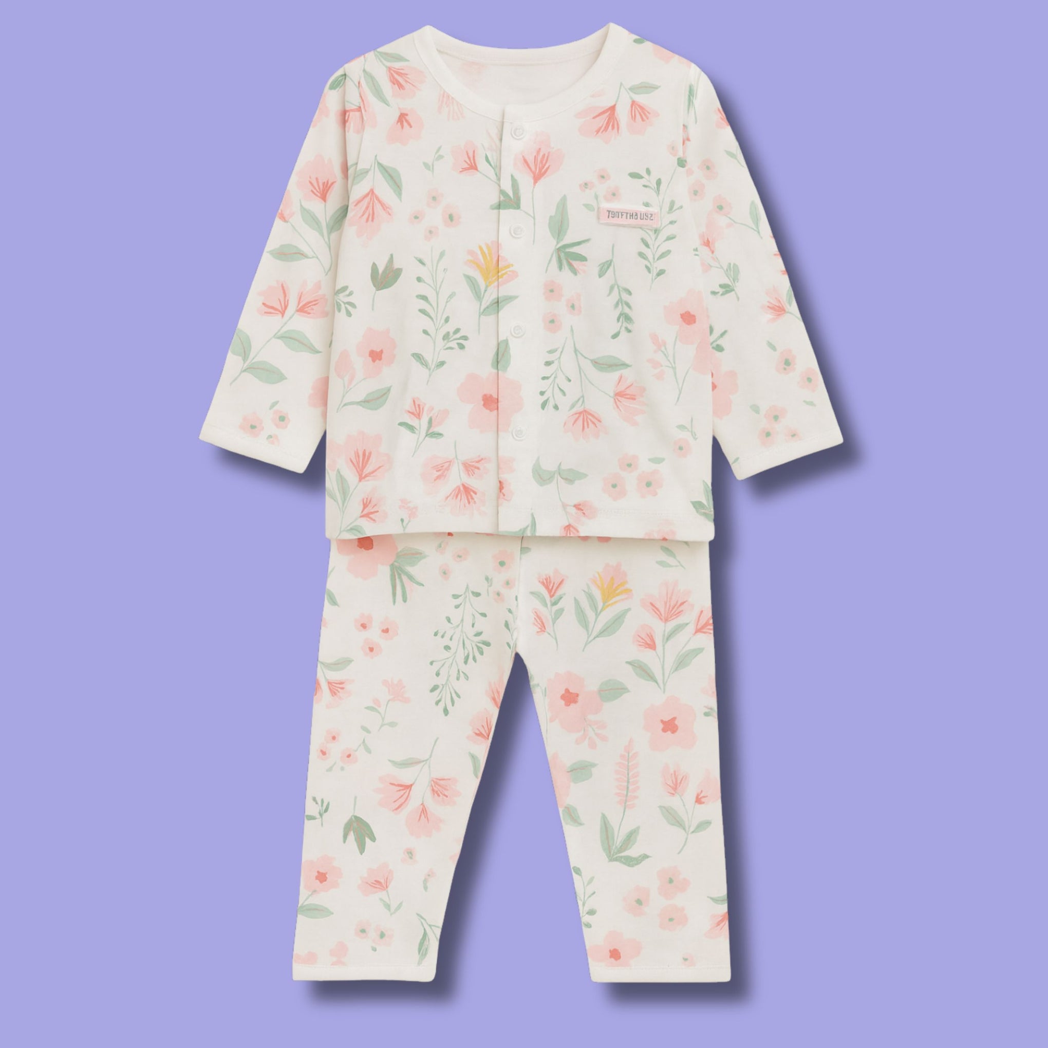Smile Baby Girls' Floral Cotton Nightwear Set – Full Sleeve Button Top & Pajama | Soft & Breathable | 0–12 Months