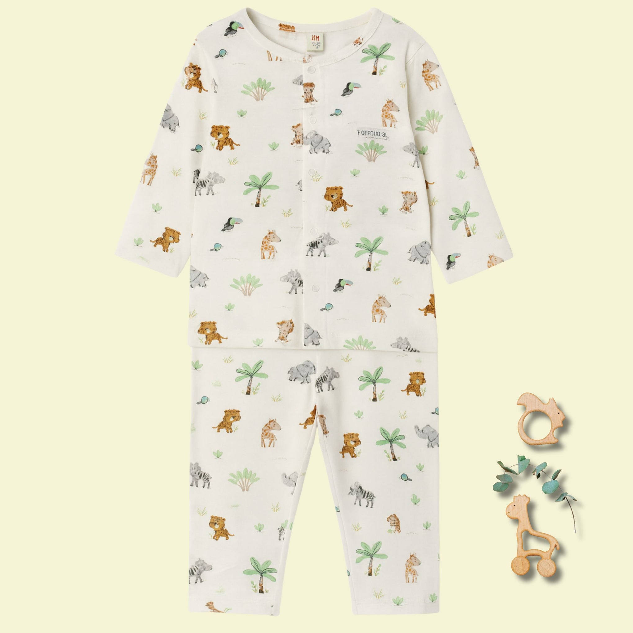 TOFFY HOUSE Jungle Friends Cotton Night Suit – Full Sleeve | Soft & Breathable | Unisex | 9 M - 3 Y