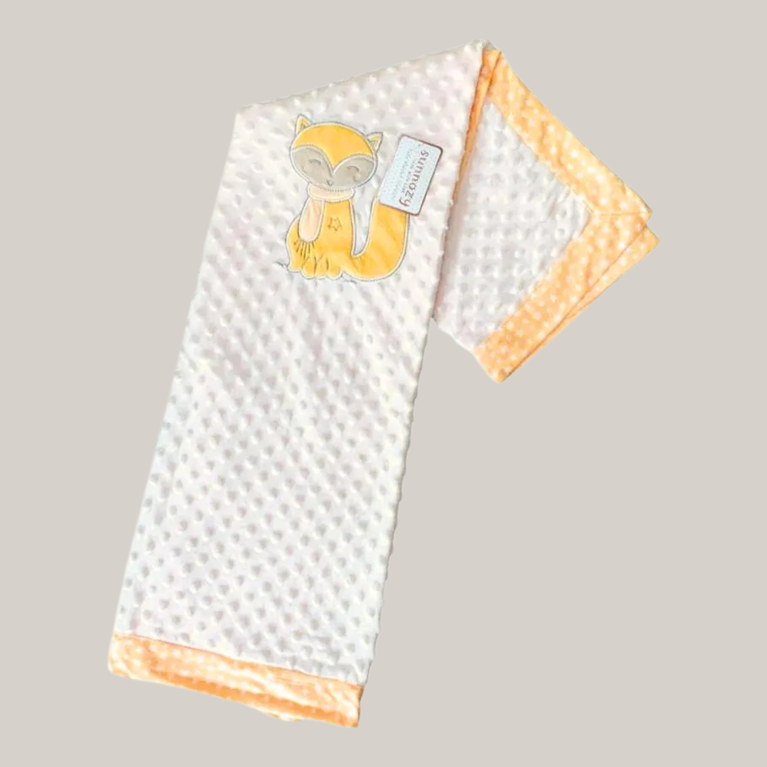 Sunnozy Ultra-Soft Baby Double Layer Bean Blanket | Embroidered Yellow Fox Design | Premium Minky Fleece | 75×100 cm