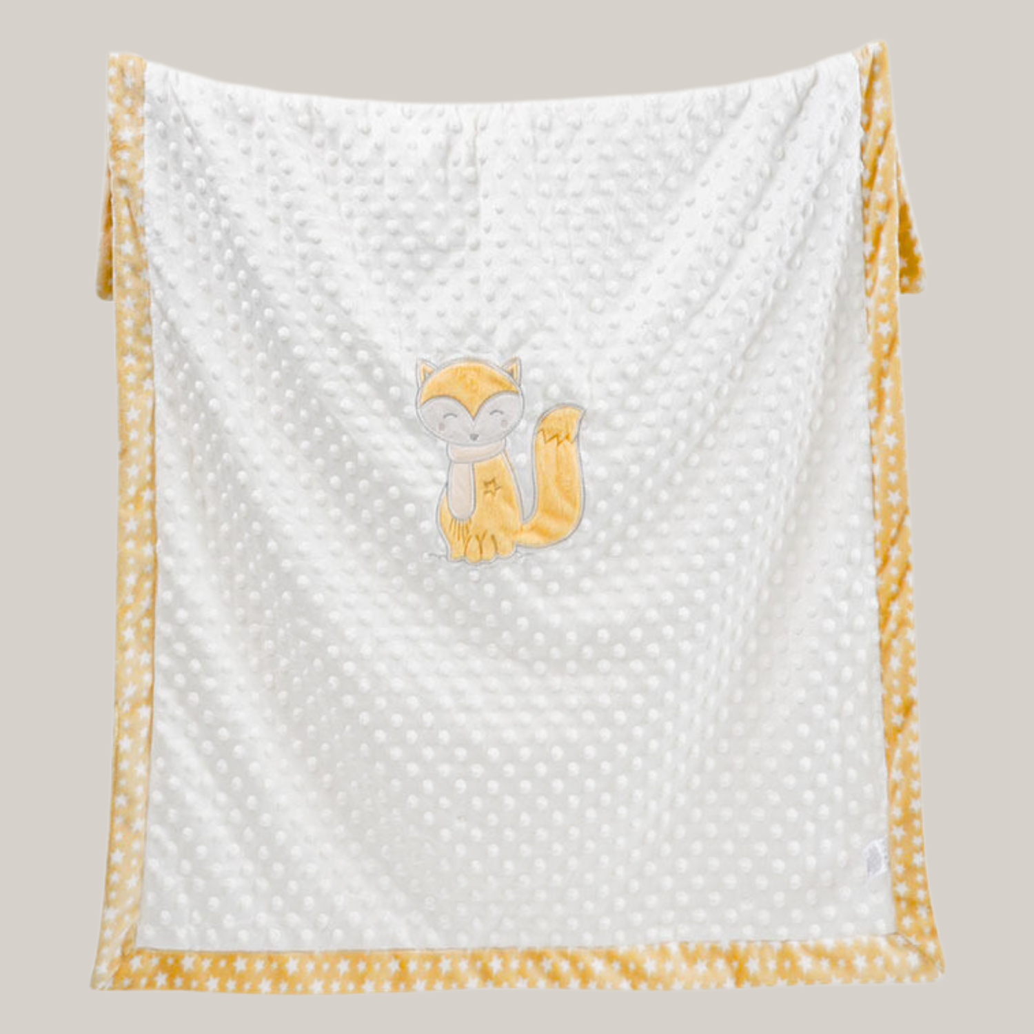 Sunnozy Ultra-Soft Baby Double Layer Bean Blanket | Embroidered Yellow Fox Design | Premium Minky Fleece | 75×100 cm