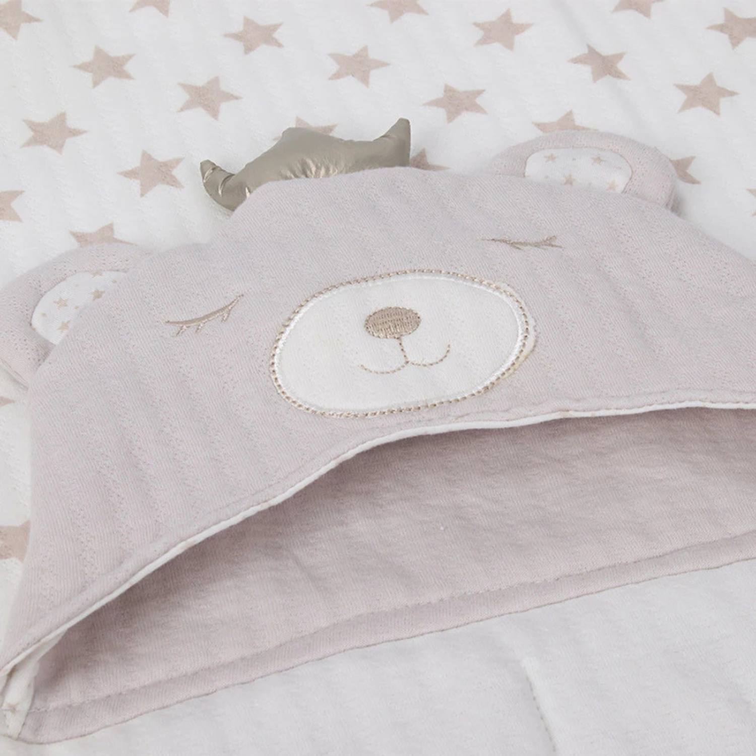 Sunnozy Ultra-Soft Baby Double Layer Bean Blanket | Star Print Hooded Bear Design | Cozy Newborn Blanket | 75×100 cm