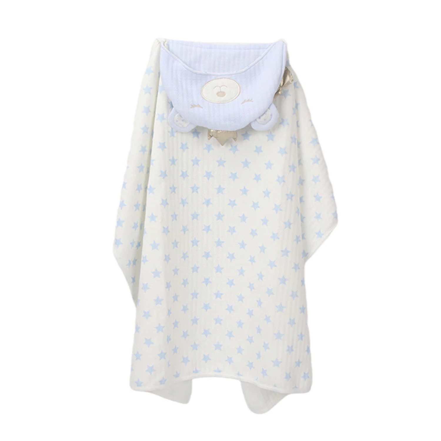 Sunnozy Ultra-Soft Baby Double Layer Bean Blanket | Star Print Hooded Bear Design | Cozy Newborn Blanket | 75×100 cm