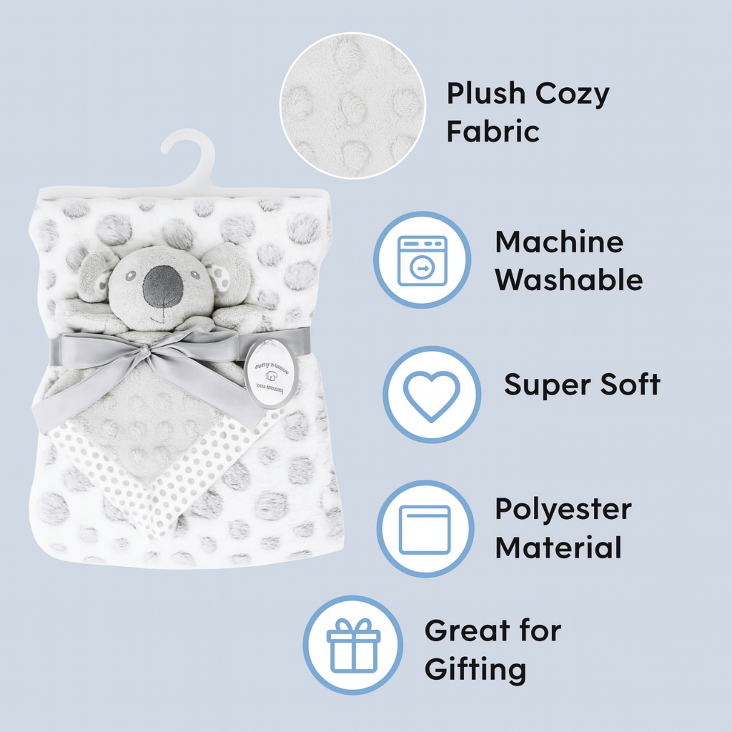 Sunnozy Ultra-Soft Grey Plush Baby Blanket with Koala Toy | Cozy Newborn Blanket Set | Size 75×100 cm