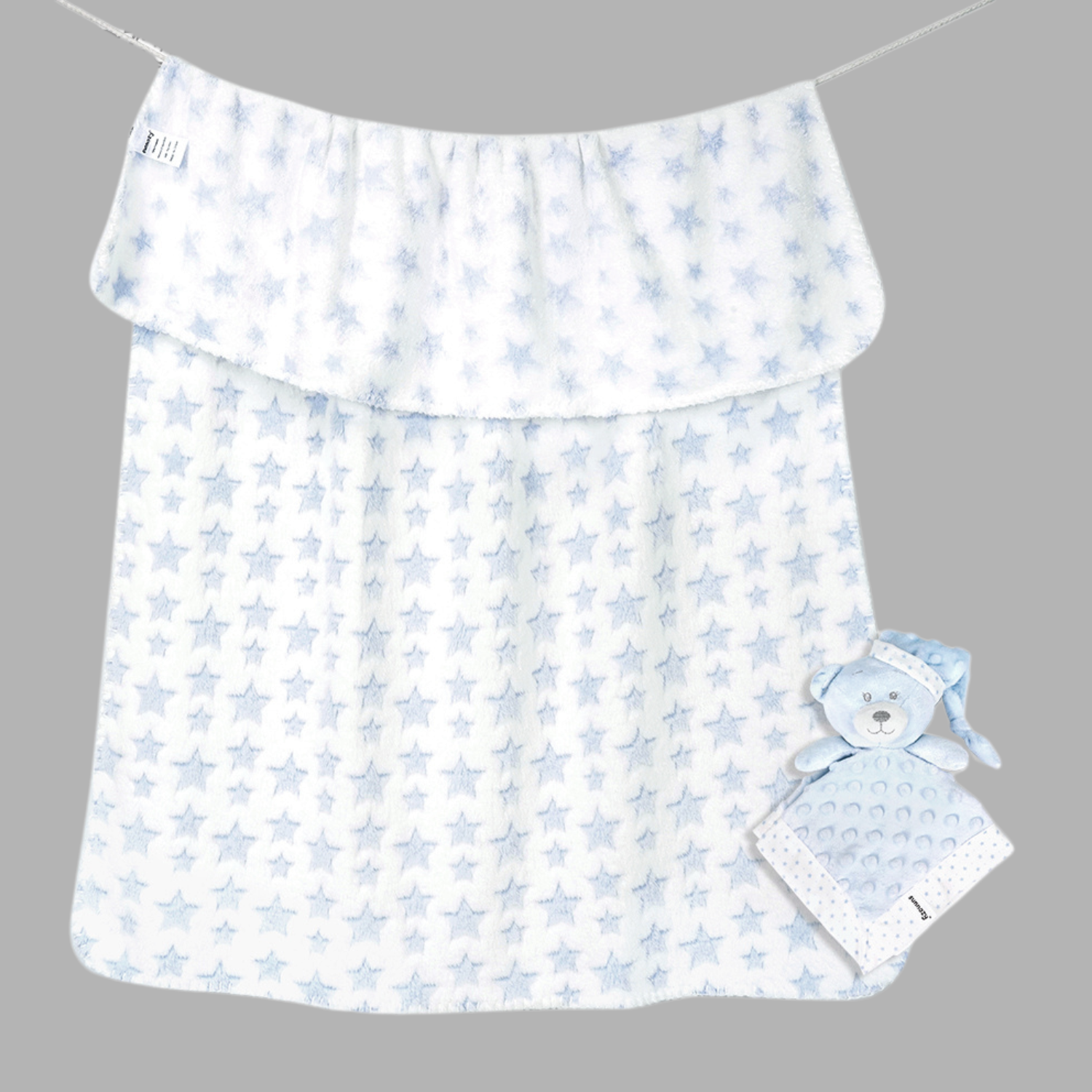 Sunnozy Ultra-Soft Blue Star Plush Baby Blanket with Matching Teddy Toy | Cozy Newborn Blanket Set | Size 75×100 cm