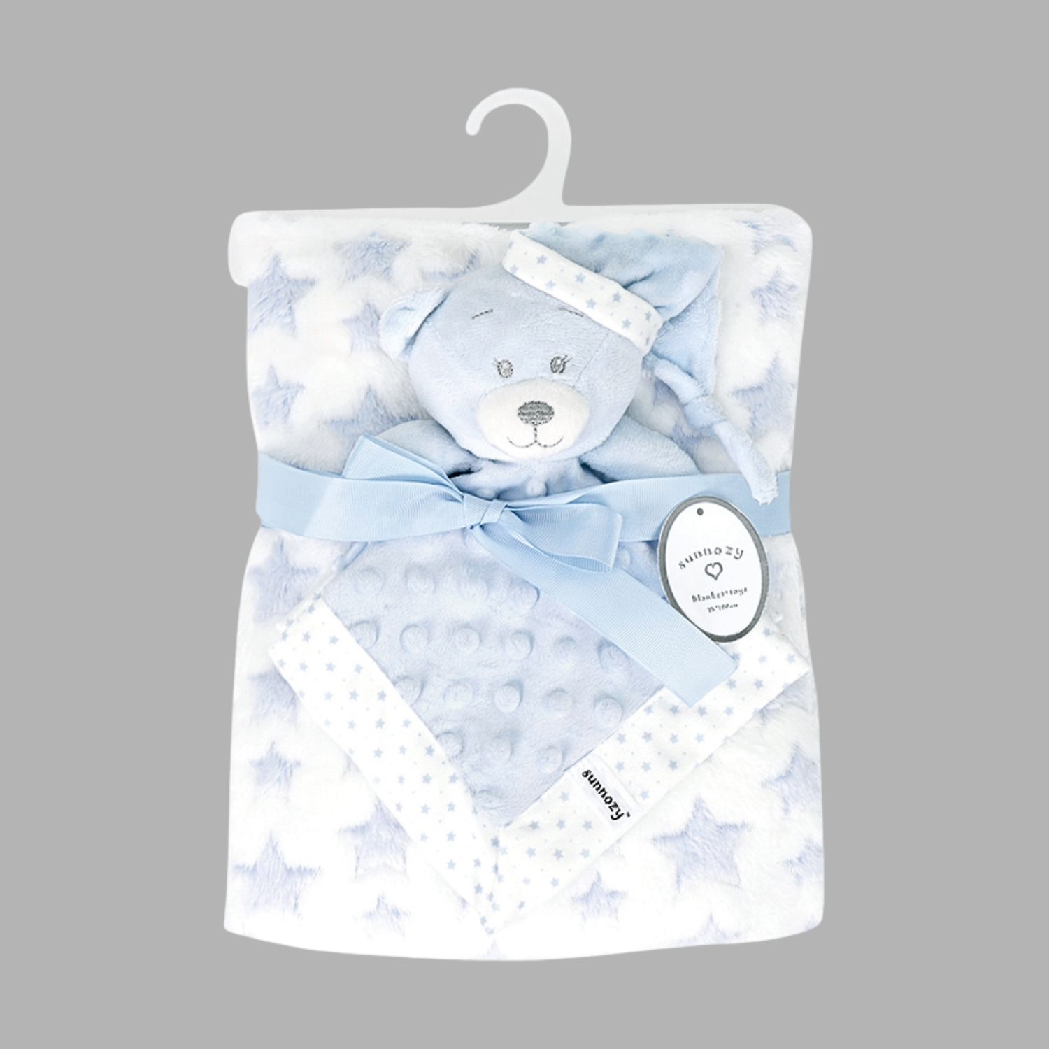 Sunnozy Ultra-Soft Blue Star Plush Baby Blanket with Matching Teddy Toy | Cozy Newborn Blanket Set | Size 75×100 cm