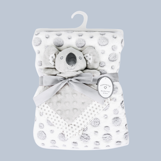Sunnozy Ultra-Soft Grey Plush Baby Blanket with Koala Toy | Cozy Newborn Blanket Set | Size 75×100 cm
