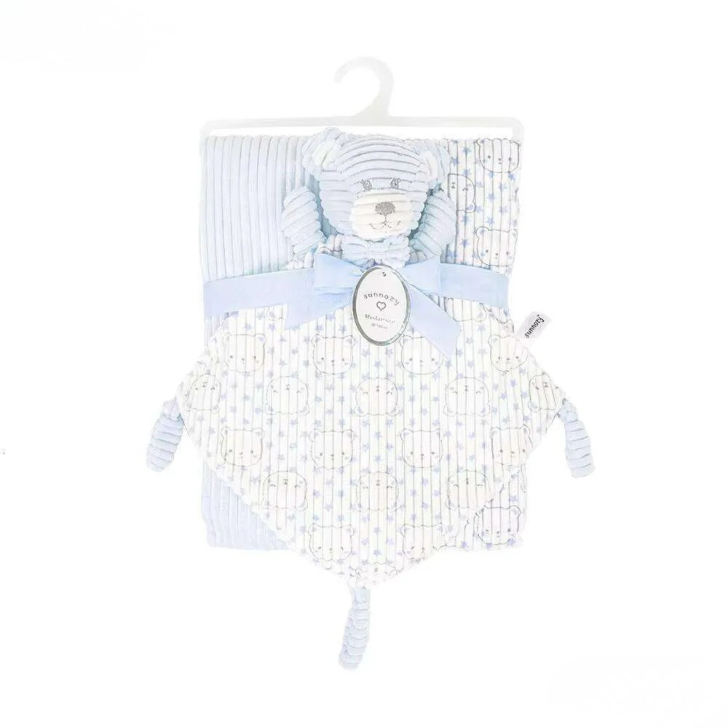 SUNNOZY Baby Double Layer Blanket – Blue with Teddy Comforter | Soft Plush Blanket Set (75×100cm)