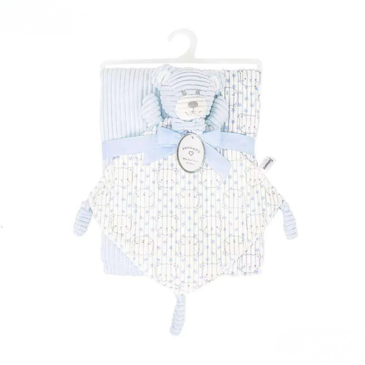 SUNNOZY Baby Double Layer Blanket – Blue with Teddy Comforter | Soft Plush Blanket Set (75×100cm)