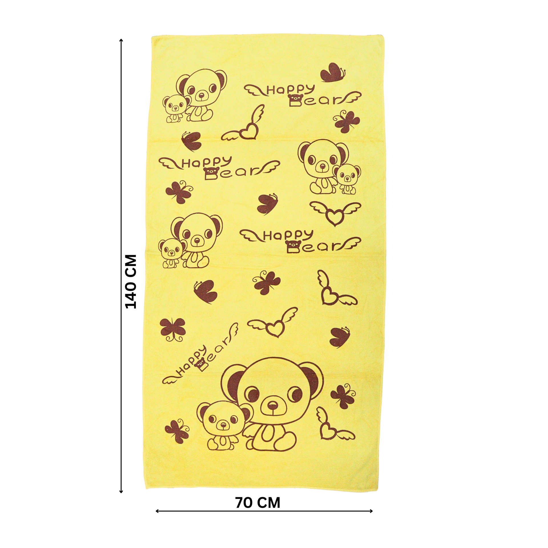 Smile Baby Kids Bath Towel For Girls Boys | Soft Premium Microfiber Quick Drying Towels for Unisex Kids | Cartoon Print Wash Dry Cloth Towel For Babies Toddlers, Pack Of 1, 70 x 140 CM, Happy Bear