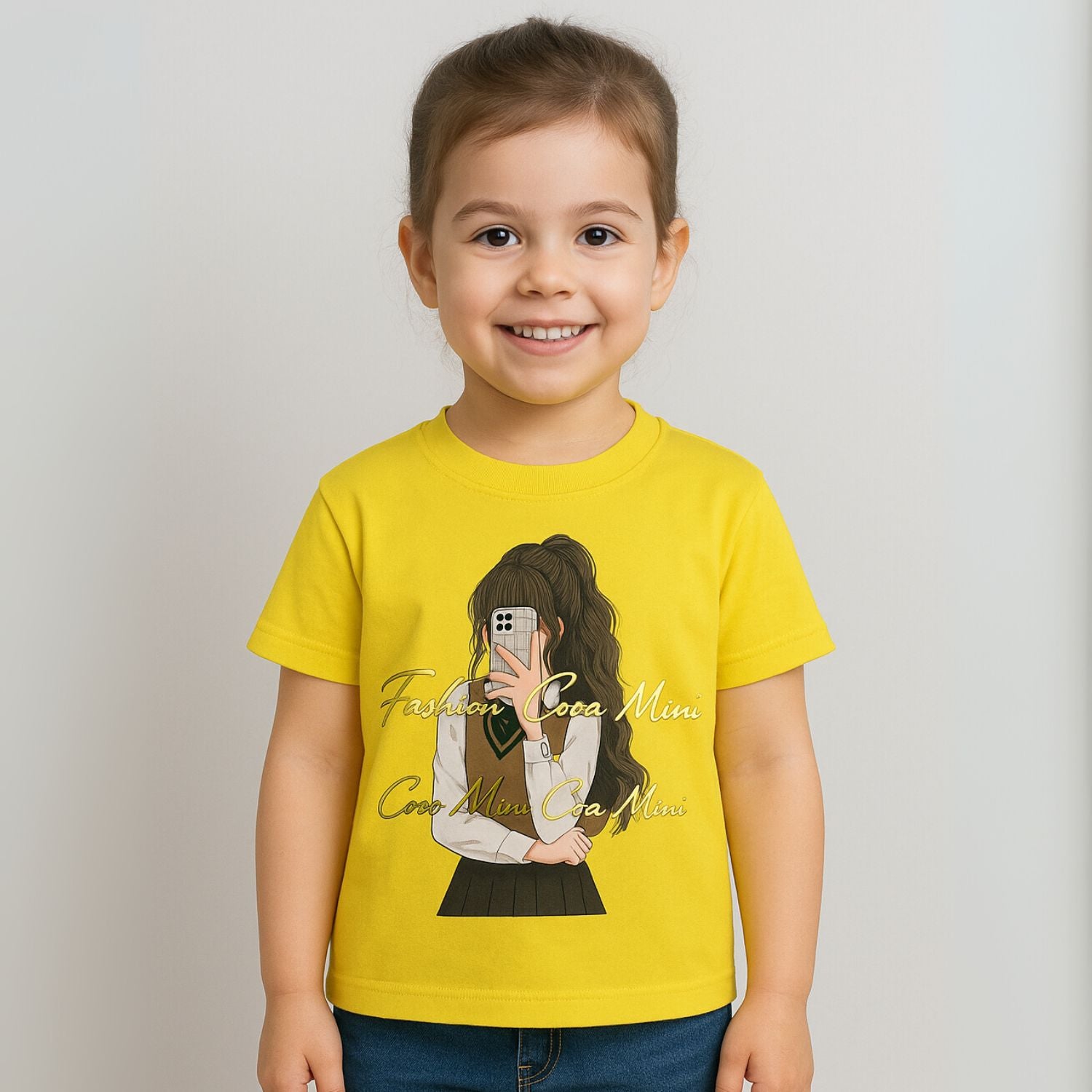 Reverse Xtreme Girls Stylish Graphic Print T-Shirt – Orange , Yellow & Hot Pink | Cute Cartoon Design